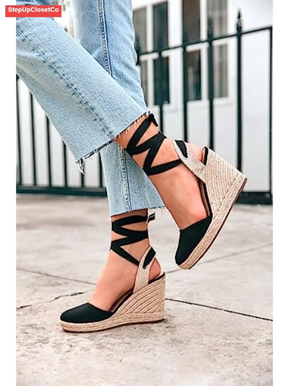 Platform Espadrilles Wedge Sandals Closed Toe Ankle Strap Lace Up Suede Faux